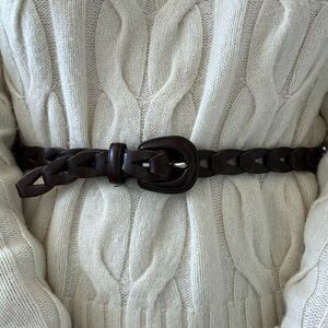 Vintage 1990s Womens Brown 100% Leather Braided Western Skinny Waist Belt Sz M